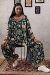 Buy_Soup By Sougat Paul_Green Crepe Embroidery Round Neck Mehr Garden Print Kurta And Flared Pant Set _at_Aza_Fashions
