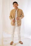 Buy_Vaani Beswal_Beige Handwoven Muga Slub Embroidery Floral Bomber Jacket _at_Aza_Fashions