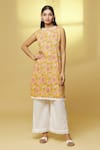 Buy_Kalakaari By Sagarika_Yellow Cotton Printed Floral Notched Straight Kurta And Pant Set _at_Aza_Fashions