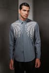 Buy_Rohit Gandhi + Rahul Khanna_Grey Cotton Embroidered Dori Work Shirt _at_Aza_Fashions