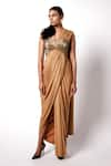 Buy_431-88 by Shweta Kapur_Gold Silk And Shimmer Jersey Star Pre-draped Saree With Corset Bustier  _at_Aza_Fashions