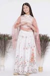 Buy_Little Bansi_White Net, Cotton Sequins, Embroidery Floral Bouquet Lehenga Set _at_Aza_Fashions