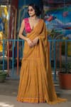 Buy_Irrau by Samir Mantri_Yellow Georgette Printed And Hand Embroidered Floral Pre-draped Saree With Blouse _at_Aza_Fashions