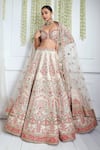 Buy_Pallavi Poddar_Ivory Silk, Tulle Zari, Applique, Embroidery Rohini Resham Bridal Lehenga Set _at_Aza_Fashions