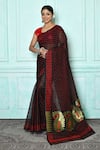 Buy_Samyukta Singhania_Black Silk Cotton Woven Jamdani Geometric Saree _at_Aza_Fashions