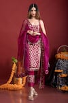 Buy_Monk & Mei_Purple Kurta Brocade Floral Square Neck Straight Set _at_Aza_Fashions