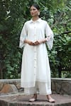 Buy_Desert Shine by Sulochana Jangir_White Handwoven Chanderi Embroidered Aari Floral Sleeve Shirt Dress  _at_Aza_Fashions