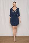 Buy_AMRTA by GUNEET KONDAL_Blue 100% Viscose Moss Crepe Embroidery Sequin And Tie Up Front Shirt Dress _at_Aza_Fashions