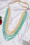 Buy_Ruby Raang_Green Beads And Pearl Layered Handcrafted Necklace _at_Aza_Fashions