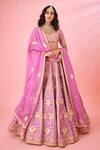 Buy_Shyam Narayan Prasad_Purple Silk, Organza Embroidery, Tassels Asymmetric Floral Gota Lehenga Set _at_Aza_Fashions