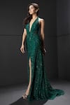 Buy_Rohit Gandhi + Rahul Khanna_Green Tulle Lining - Vis Crepe And Cancan Embellishment Sequin Orana Gown _at_Aza_Fashions