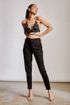 Buy_Pocket Stories_Black Crepe Print Honey Comb Halter Neck Bustier And Pant Set _at_Aza_Fashions