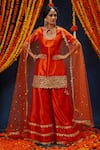 Buy_Preeti S Kapoor_Orange Silk, Net Gota Patti Round Neck Embroidered Kurta Sharara Set _at_Aza_Fashions