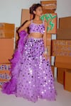 Buy_Nirmooha_Purple Organza Embroidery Sequins Wide V Lehenga Set _at_Aza_Fashions