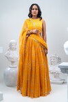 Buy_Nautanky_Yellow Blouse- Viscose Silk Printed Ikat Round Lehenga Set _at_Aza_Fashions