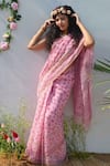 Buy_Studio Malang_Pink Chanderi Silk Block And Embroidered Gulaab & Mukaish Work Saree_at_Aza_Fashions