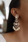 Shop_Do Taara_Silver Plated Polki Floral And Pearl Earrings_at_Aza_Fashions