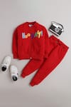 Buy_Knitting Doodles_Red Fleece Printed Hooray Jacket And Joggers Set  _at_Aza_Fashions