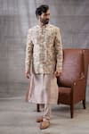 Buy_Soup by Sougat Paul_Beige Brocade Printed Floral Mehr Jacket With Kurta Set  _at_Aza_Fashions