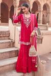 Buy_Ajiesh Oberoi_Pink Cotton Silk Embroidered Dori Notched Kurta Gharara Set _at_Aza_Fashions