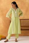 Buy_Shipraa Grover_Green Chanderi, Cotton Embroidery Round Neck Shiza Kurta And Pant Set _at_Aza_Fashions