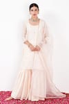 Buy_Label Flamingo By Vrinda_Ivory Cotton, Silk, Organza Pearls, Mirrorwork Embellished Kurta Sharara Set _at_Aza_Fashions
