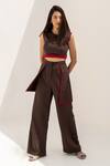 Buy_Kritika Madan Label_Brown Banana Crepe Round Neck Top And Overlap Pant Set _at_Aza_Fashions