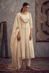 Buy_Hirika & Dhruti_Ivory Chanderi, Cotton, Organza, Crepe Cut Work, Floral Hand Anarkali Set _at_Aza_Fashions
