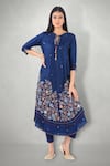 Shop_I Am Design_Blue Cotton , Silk Organza, Linen Aari Round Embroidered Kurta Set _at_Aza_Fashions