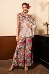 Buy_Soniya G_Ivory Satin Printed Floral One Shoulder Top And Pant Set _at_Aza_Fashions