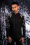 Shop_Sanjana reddy Designs_Black Cotton Hand Embroidered Cut Dana Work Panther Placement Shirt _at_Aza_Fashions