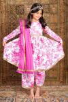 Buy_The Pony & Peony Co._Pink Cotton Lace, Embroidery Floral Printed Flared Kurta Set _at_Aza_Fashions