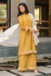 Buy_Vaani Beswal_Yellow Handwoven Malai Chanderi Applique Sadia Scalloped Border Kurta And Pant Set _at_Aza_Fashions