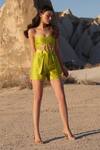 Buy_Twinkle Hanspal_Yellow Isabel Handloom Chanderi Crop Top And Shorts Set_at_Aza_Fashions