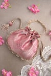 Buy_Amyra_Pink Pearls, Lace Kashi Banarasi Potli Bag _at_Aza_Fashions