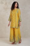 Buy_Sue Mue_Yellow Handwoven Pure Chanderi Embroidered Dori Fairoz Work Kurta And Pant Set _at_Aza_Fashions