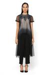 Buy_Rohit Gandhi + Rahul Khanna_Black Georgette Embellished Bead Round Taraus High Low Hem Top _at_Aza_Fashions