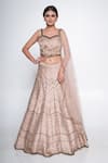 Buy_Merge Design_Gold Modal, Crepe, Satin, Net Pearls, Cut Work, Zari Embroidered Lehenga Set _at_Aza_Fashions