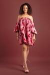 Buy_Style Junkiie_Pink Crepe Off-shoulder Sorbet Paisley Off Dress _at_Aza_Fashions
