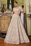 Buy_Seema Gujral_Beige Blouse And Lehenga Raw Silk & Dupatta Sequin Bridal Set  _at_Aza_Fashions