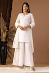 Buy Abbaran White Cotton, Chiffon Lace, Tassels Keyhole Neck Bloom Pattern Kurta Gharara Set at Aza Fashions Buy_Abbaran_White Cotton, Chiffon Lace, Tassels Keyhole Neck Bloom Pattern Kurta Gharara Set _at_Aza_Fashions