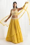 Buy_Seema Thukral_Yellow Blouse Georgette Hand Embroidery Zari V Neck Layered Lehenga And Set _at_Aza_Fashions