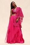 Buy_Richa Khemka_Pink Organza, Bamboo, Taffeta Fringe And Tonal Embellished Blouse & Lehenga Set _at_Aza_Fashions