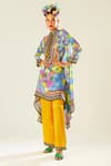 Buy_Rajdeep Ranawat_Multi Color Silk Printed Floral Band Collar Navya Draped Tunic  _at_Aza_Fashions