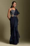 Buy_Two Sisters By Gyans_Blue Blouse Net, Saree Georgette And Pre-draped Ruffle With Embellished _at_Aza_Fashions
