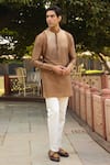 Buy_Raw & Rustic by Niti Bothra_Brown Banarasi Chanderi Silk Embroidered Thread Short Kurta _at_Aza_Fashions