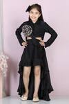 Buy_The Little Celebs_Black Lycra Ruffles, Embroidery Cut-out Detail Asymmetric Dress _at_Aza_Fashions