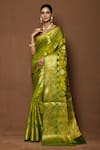 Buy_Samyukta Singhania_Green Silk Botanic Pattern Saree _at_Aza_Fashions