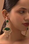 Buy_Tizora_Green Faux Diamonds Carved Chandelier Earrings _at_Aza_Fashions