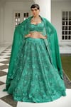 Buy_Miku Kumar_Green Silk Hand Embroidered Sequin Flower Bridal Lehenga Set  _at_Aza_Fashions